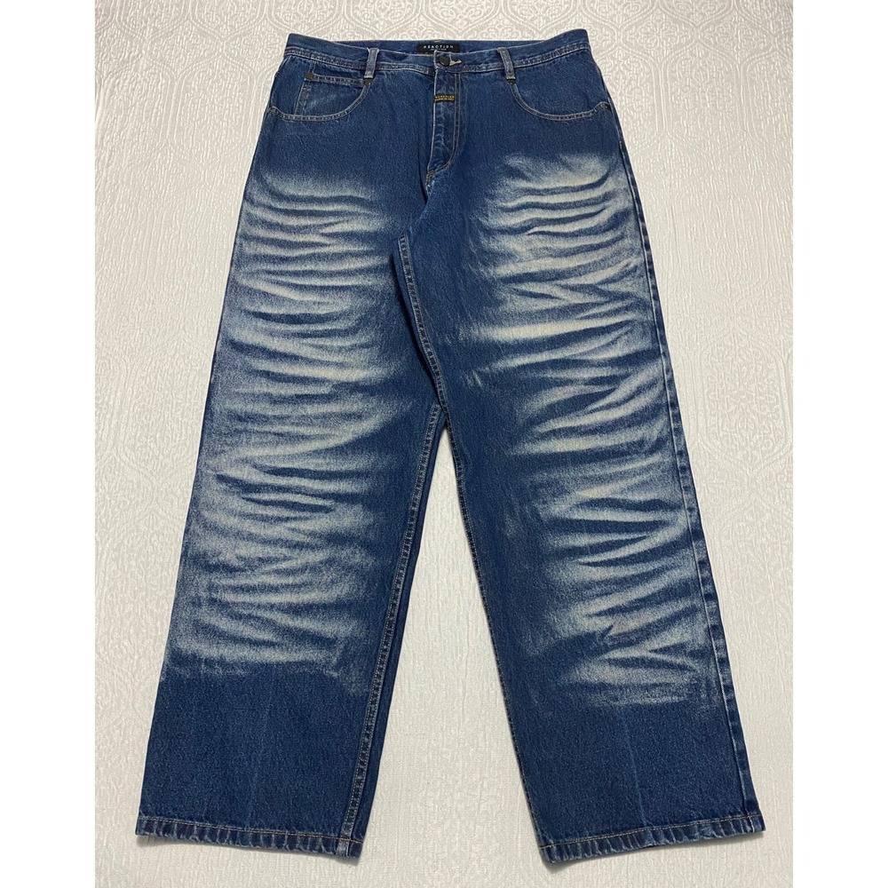 Reaction Kenneth Cole Jeans Baggy Y2K Men's Size 36×34 Blue Whisker Streetwear